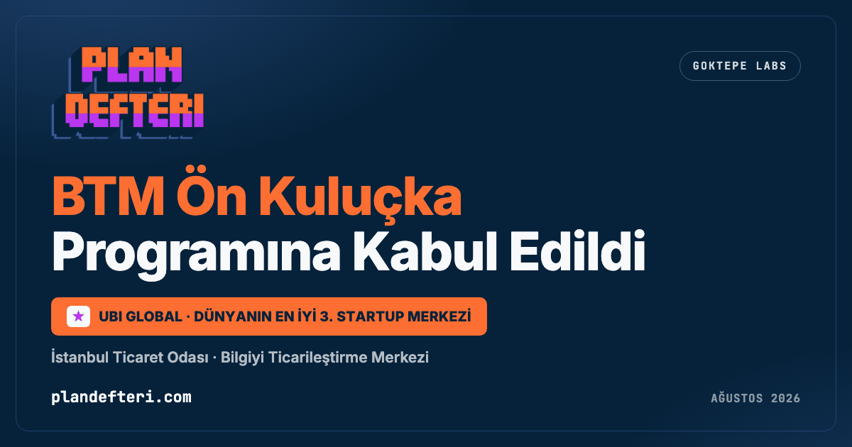 Plan Defteri logosu ve BTM Ön Kuluçka Programına Kabul Edildi başlığı