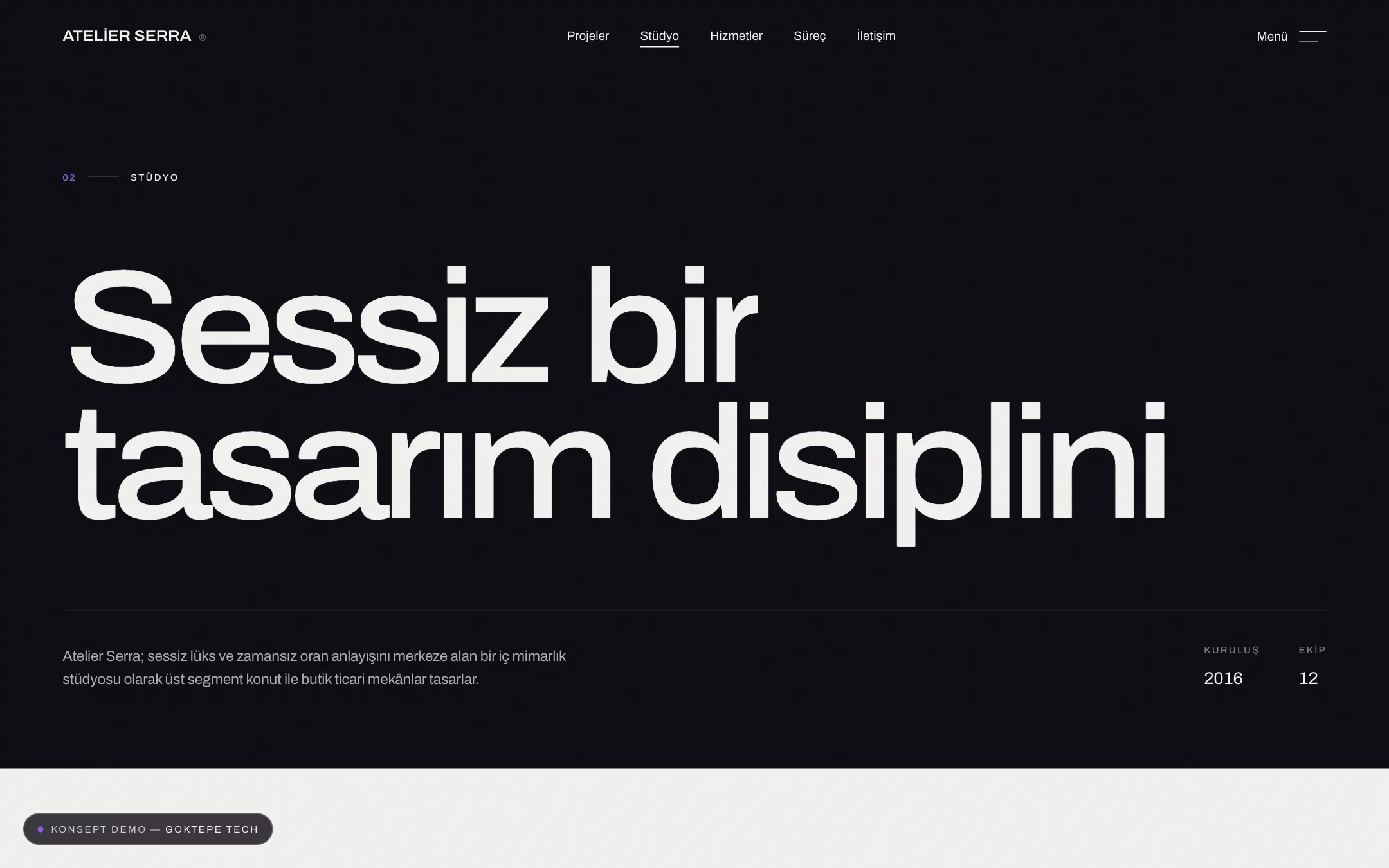 Stüdyo sayfası: kurucu portresi, manifesto ve zaman çizelgesi